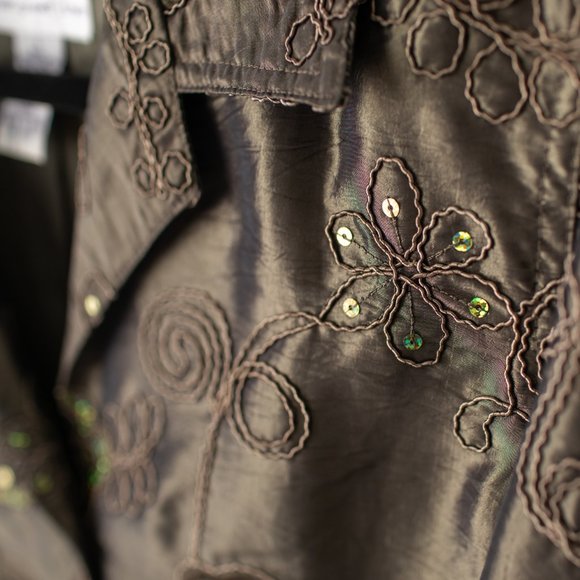 Susan Graver Style Women's Embroidered Sequin Olive Green Jacket Size Large - Picture 3 of 9